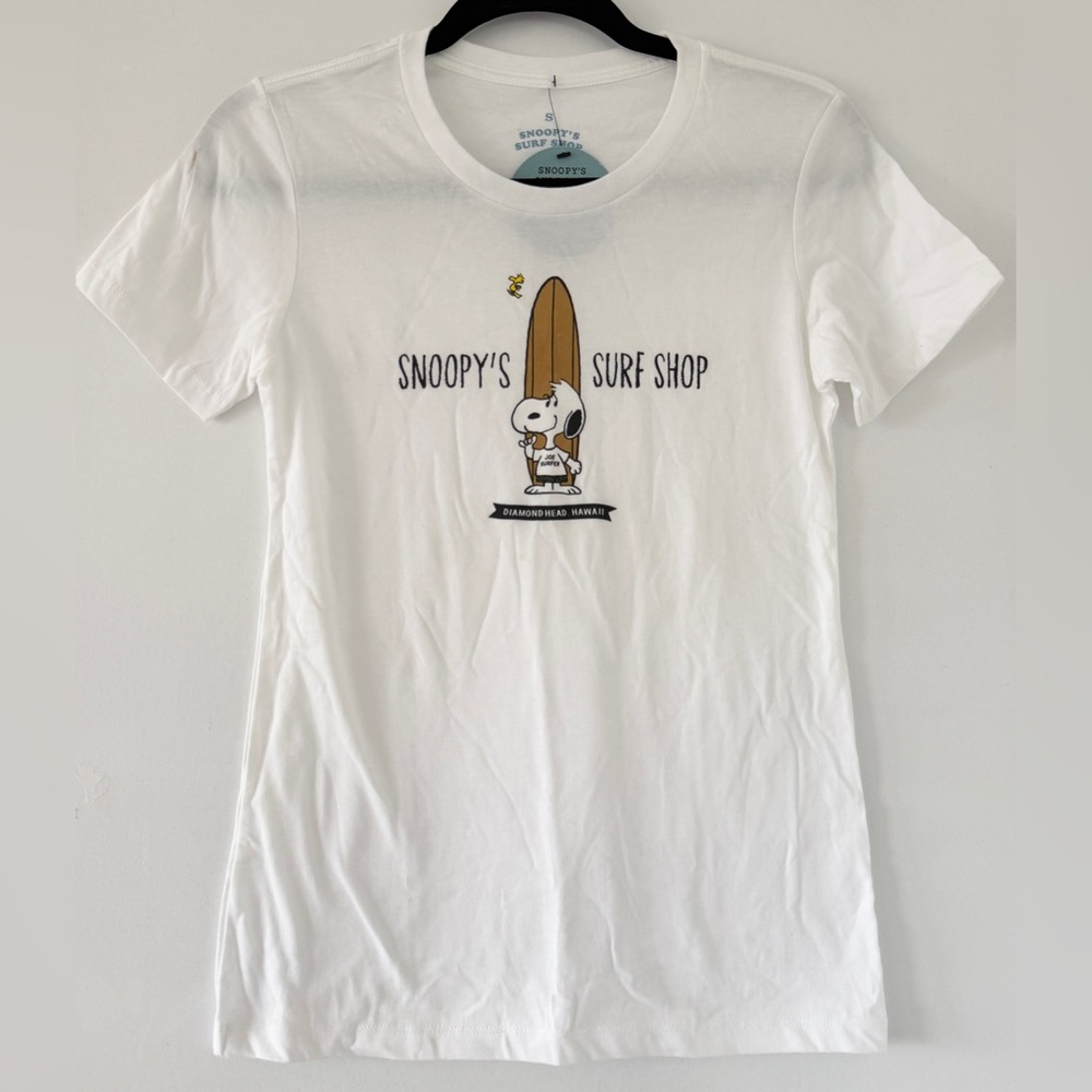 Snoopy Surf Shop Hawaii White Graphic T Shirt Small Short Sleeve Vintage Surf